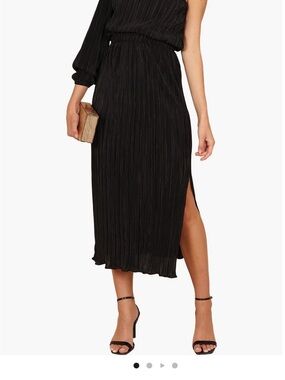 Petal & Pup Black One-Shoulder Pleated Midi Dress with Side Slit